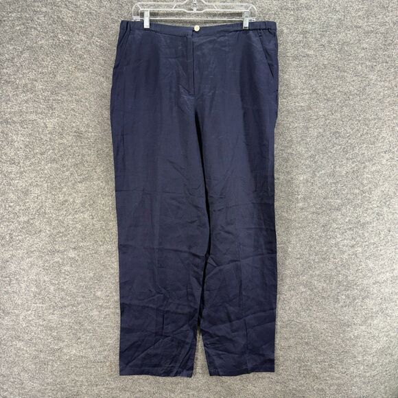 Evan Picone Pants Women 14 Blue High Rise Flat Front Chino Pockets Straight - Picture 1 of 7